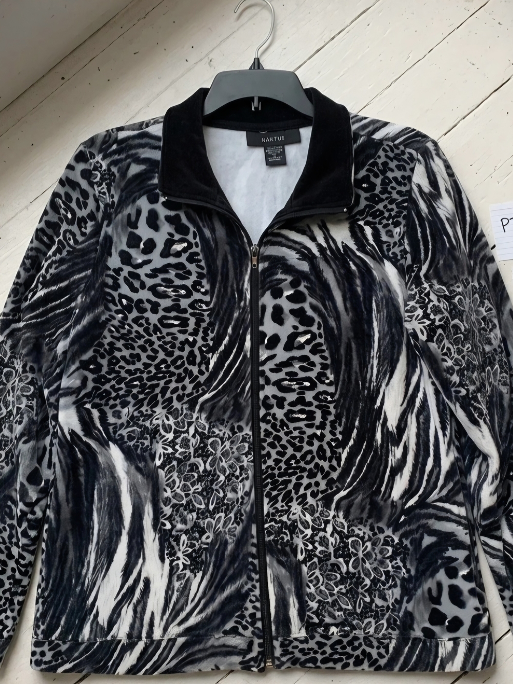 Vintage Y2K Kaktus Mixed Print Velour Zip-Up Jacket S